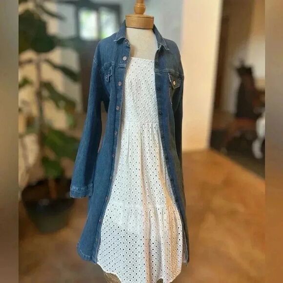 Women's Gap Tailored Denim jacket Dress long sleeve chunky blue cotton 1… - Picture 2 of 10